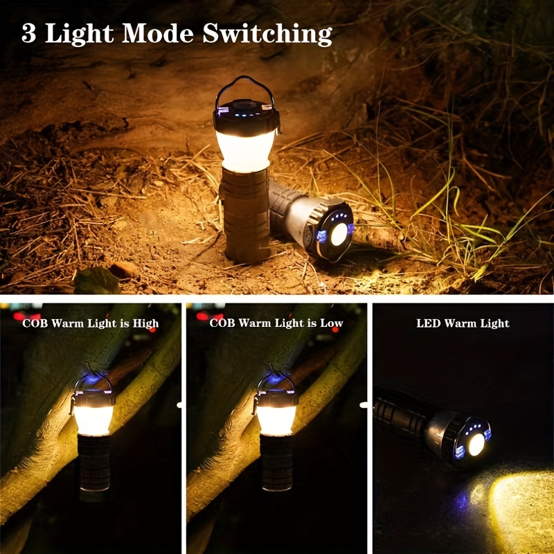 Retro Portable Camping Light USB Rechargeable 3 Lighting Modes Camping  Lantern Outdoor Led Flashlight Tent Camp Supplies