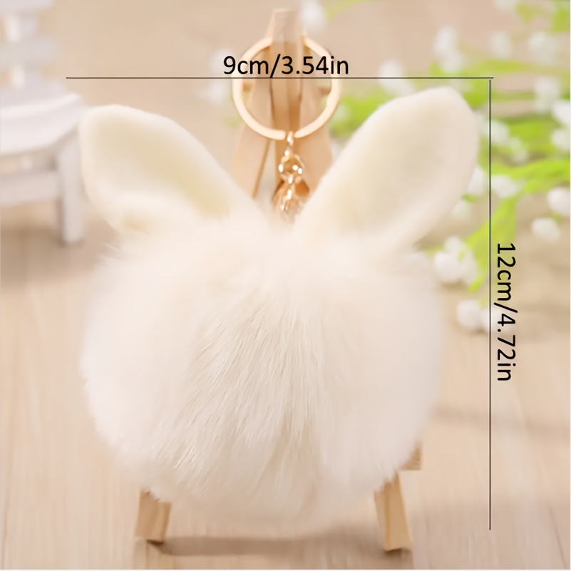 Rabbit Ears Fur Ball Keyring For Men Fluffy Fur Ball - Temu