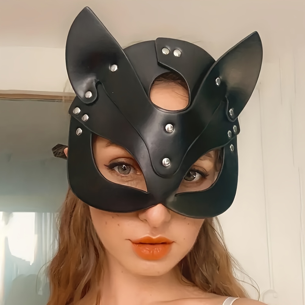 Sexy Bondage Blindfold Mask, Punk Halloween Cosplay Studded Decor Costume  Leather Face Shield, Women's Sexy Lingerie & Underwear Accessories - Temu