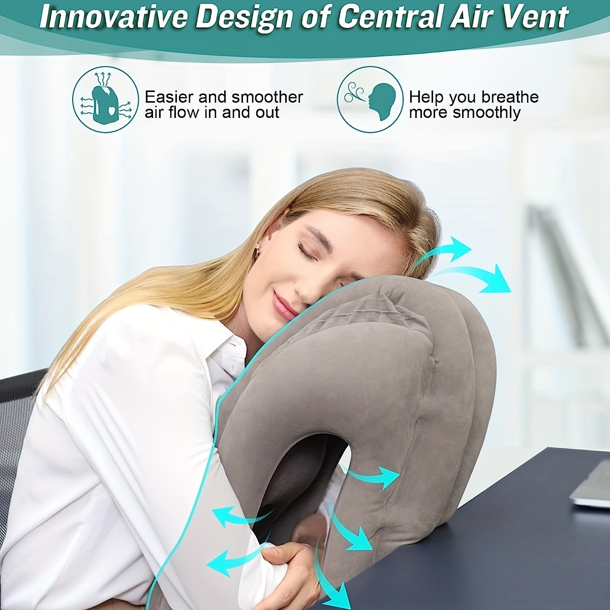 Inflatable Air Travel Pillow Airplane Office Nap Rest Back Head Chin Cushion