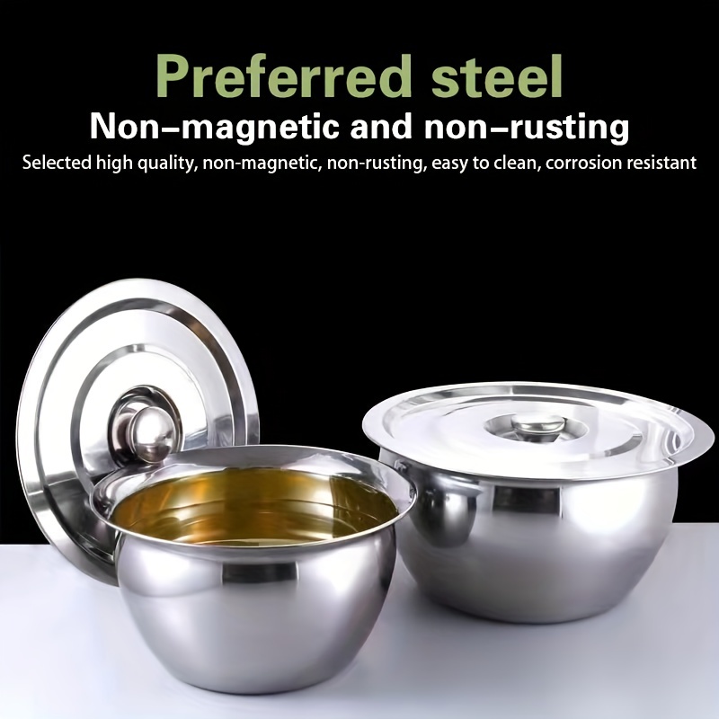 1pc Stainless Steel Food Prep Bowls Food Storage Bowl with Lid