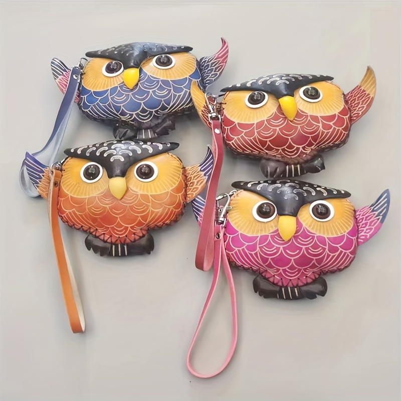 Frcolor Owl Keychain Bag Tassel Coin Purse Image Mini Shape Pouch Pu  Decoration Leather Keyring