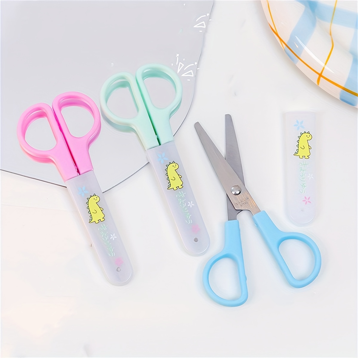 Deli Children's Scissors Round Head Protective Cover Cute - Temu