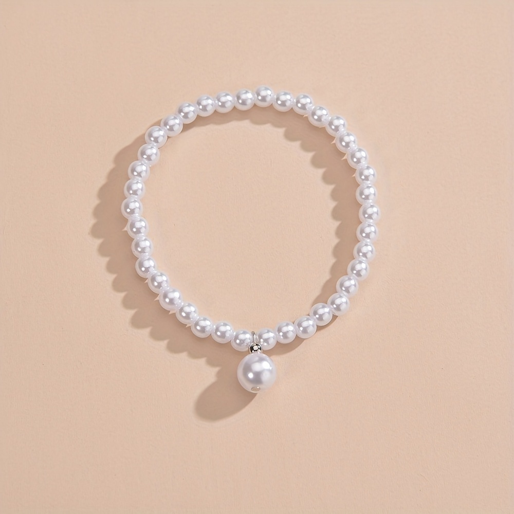 Mini Round Faux Pearls Beaded Anklet