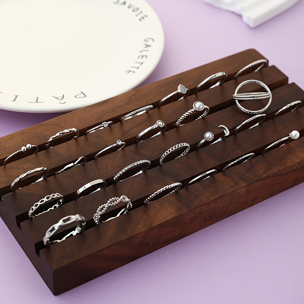 

26pcs/set Simple Infinity 8-character Water Drop Shaped Ring Imitation Pearl Rhinestone Inlaid Moon Sun Cross Row Rings