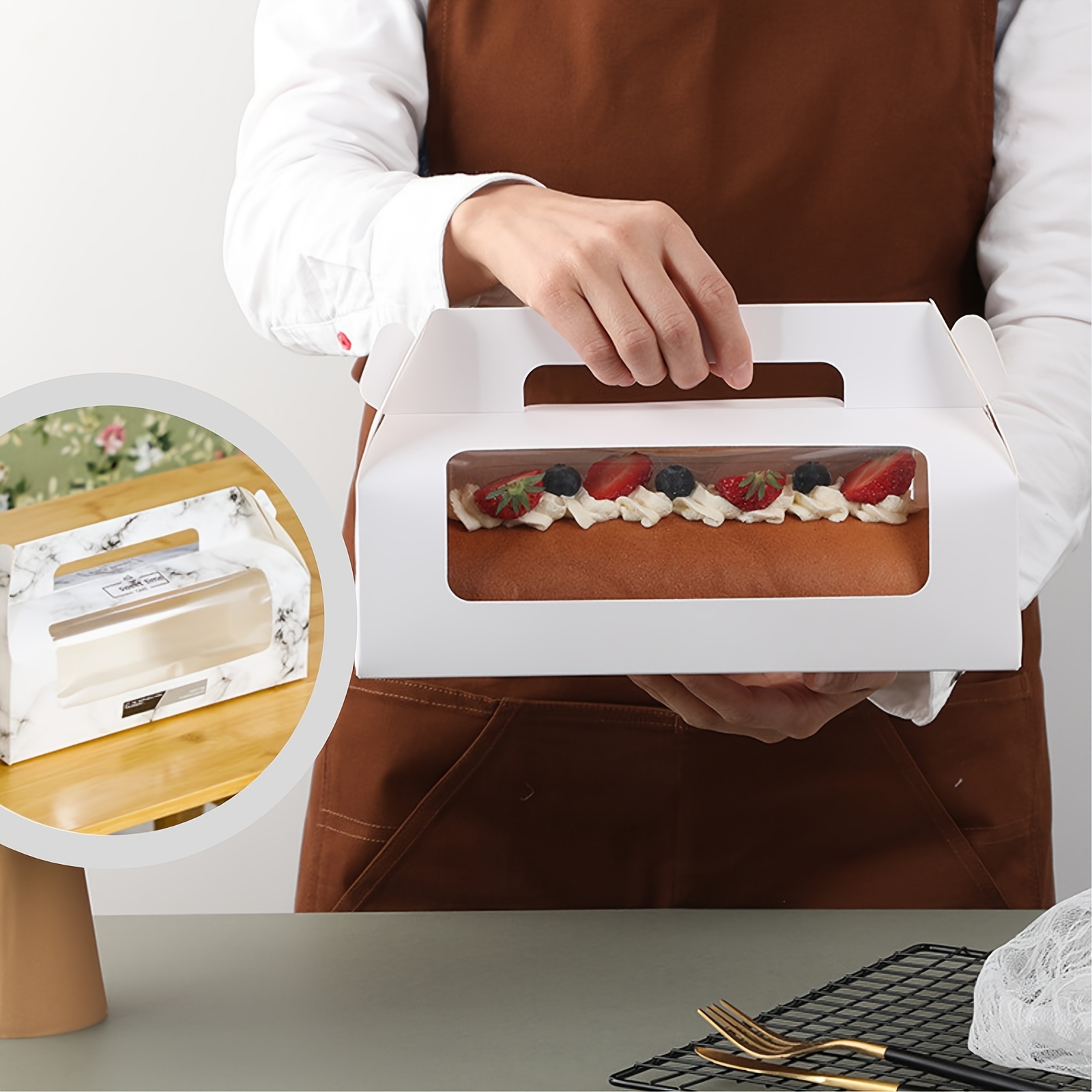 4pcs, Grandes boîtes à gâteaux à fenêtre Boîte à gâteau roulé suisse 10 X  3,5 X 3 Boîte à pâtisserie en papier blanc en carton Cajas Pasteles Boîte