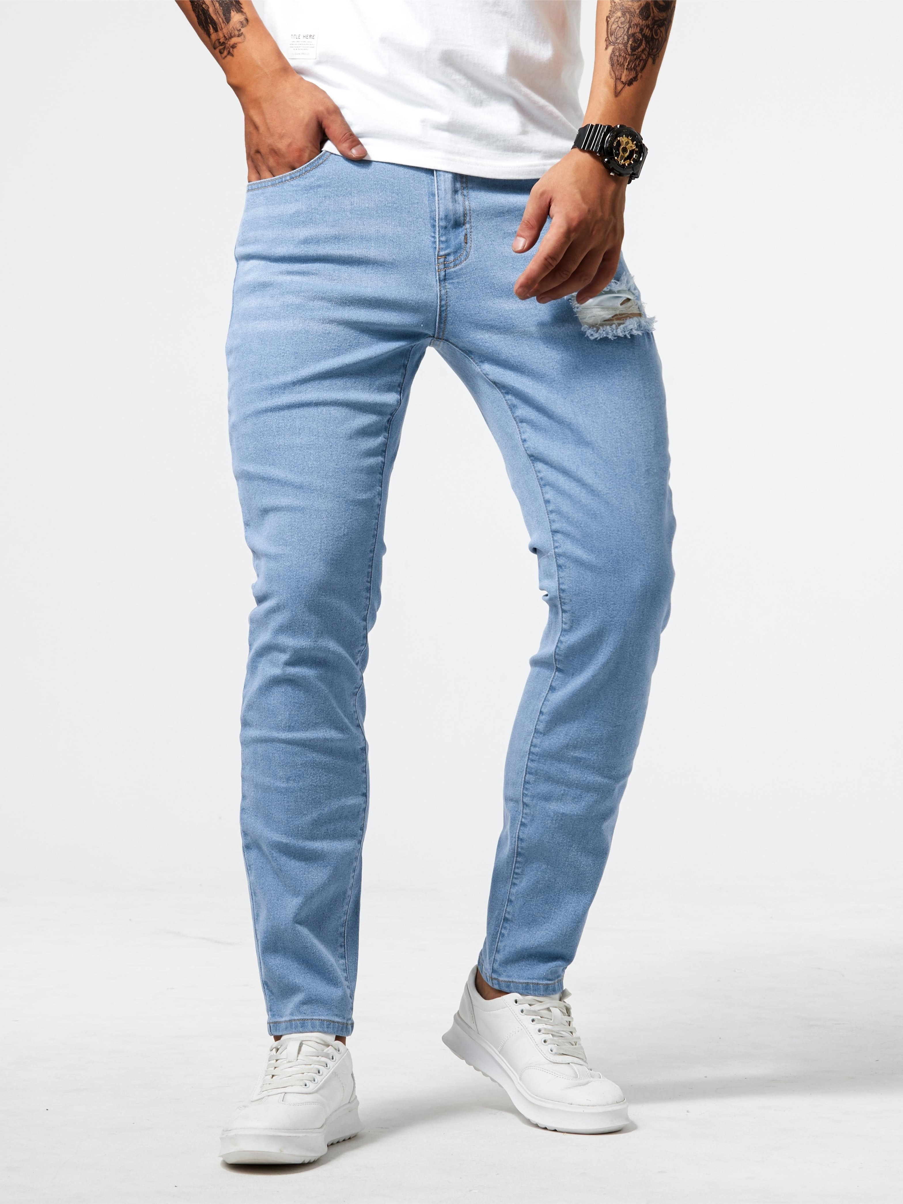 Mens light store wash ripped jeans