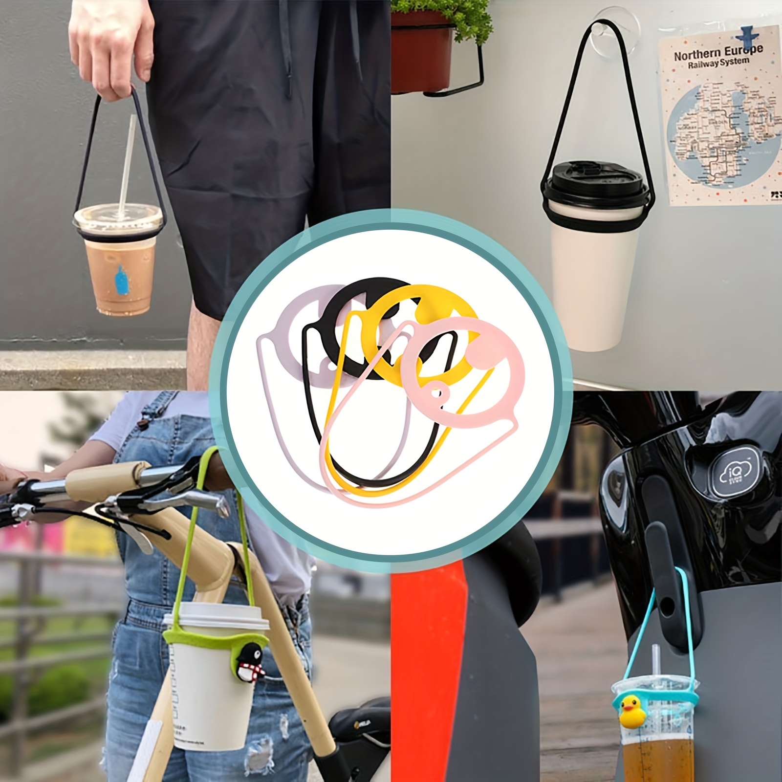 Silicone Coffee Cup Carry Strap with Reusable Cup Cover
