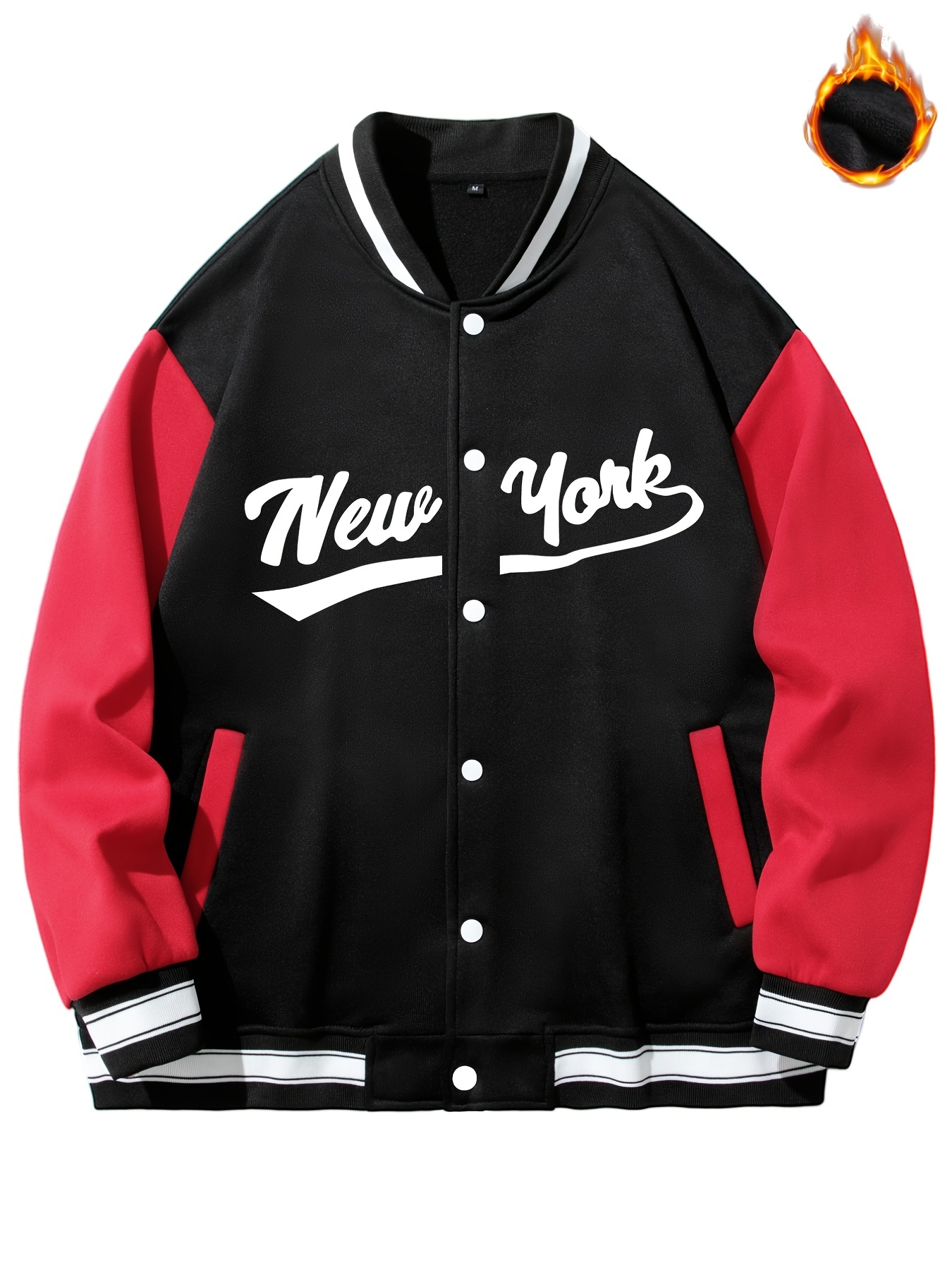 Fleece Lightweight Baseball Collar Varsity Jackets, Men's Letter Graphic Pocket Print Trendy Color Block Thermal Outerwear Clothes Fall Winter