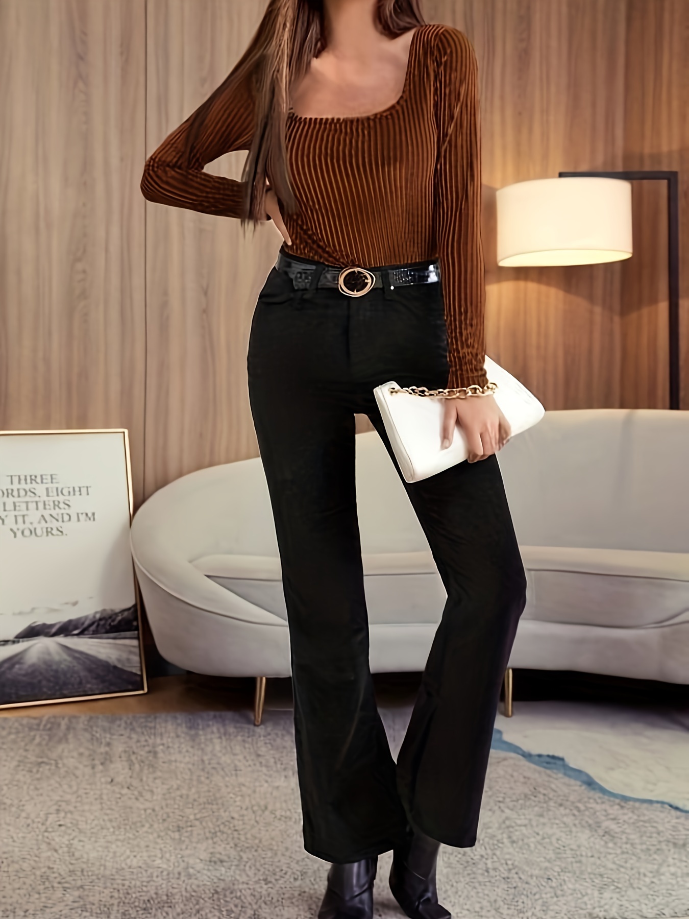 Dark Brown Velvet Pants Outfits For Women (2 ideas & outfits