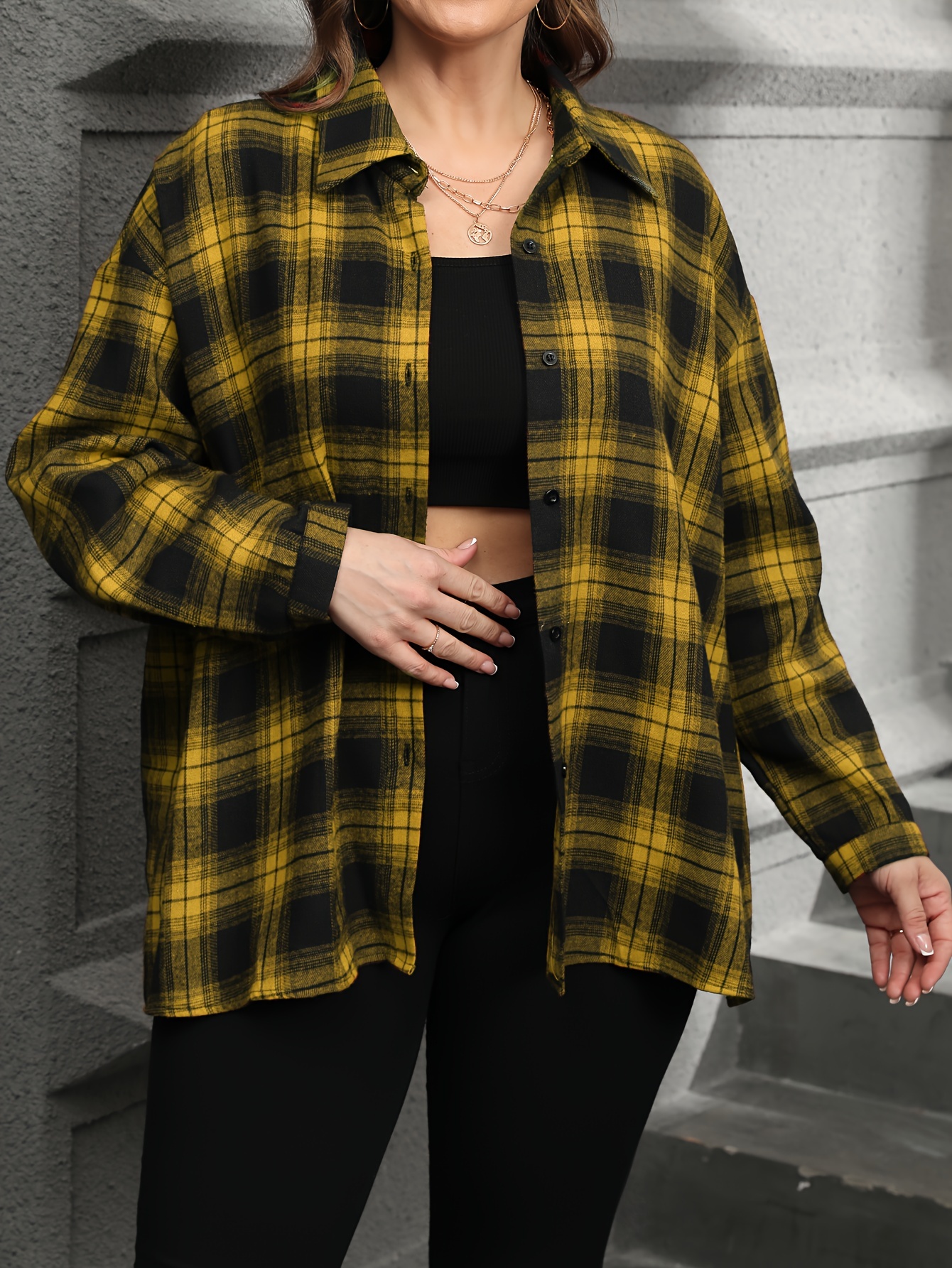 yellow plaid flannel shirt women's