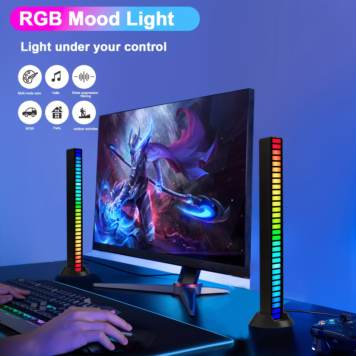 Lampe de bureau style gamer à bandes lumineuses LED et capteur de rythme 