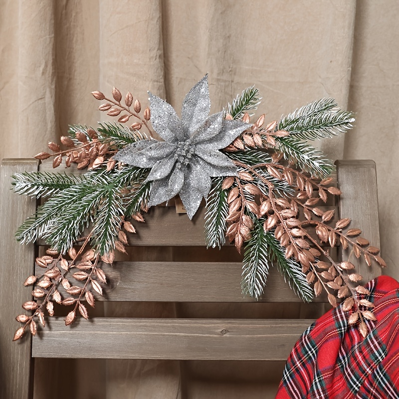 Christmas Decor Artificial Pine Branches Glitter Fake - Temu