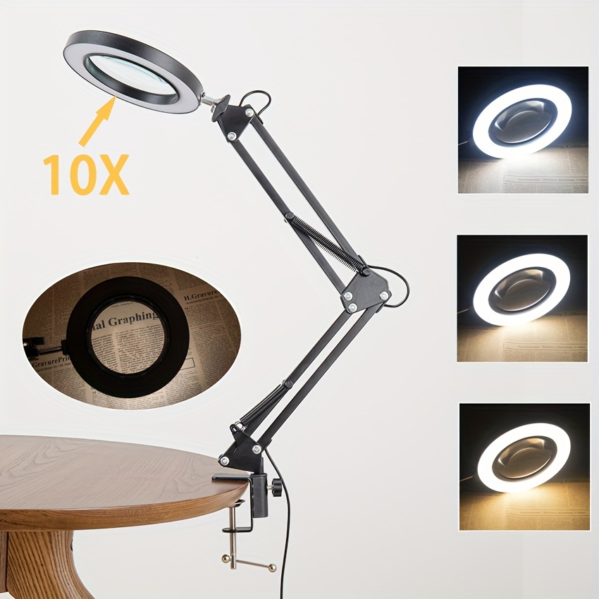 5X Magnifying Glass with Light and Clamp, 5 Color Modes Stepless Dimmable Lighted  Magnifier with Stand, Flexible Gooseneck LED Desk Lamp Hands Free for Craft  Reading Painting Hobby Close Work