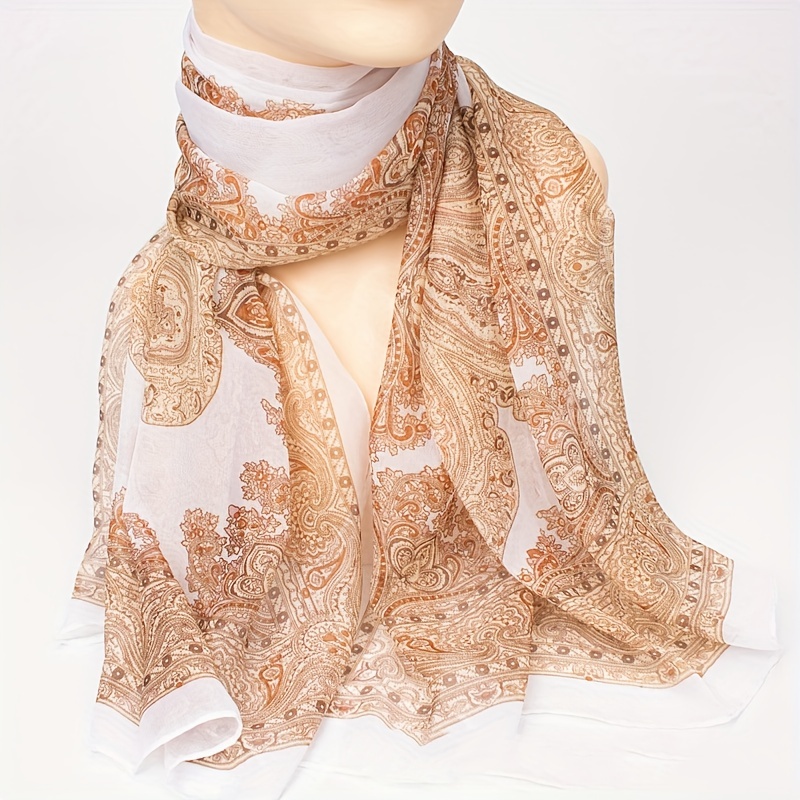Retro Printed Silky Scarf Lightweight Breathable Chiffon Neck Scarf