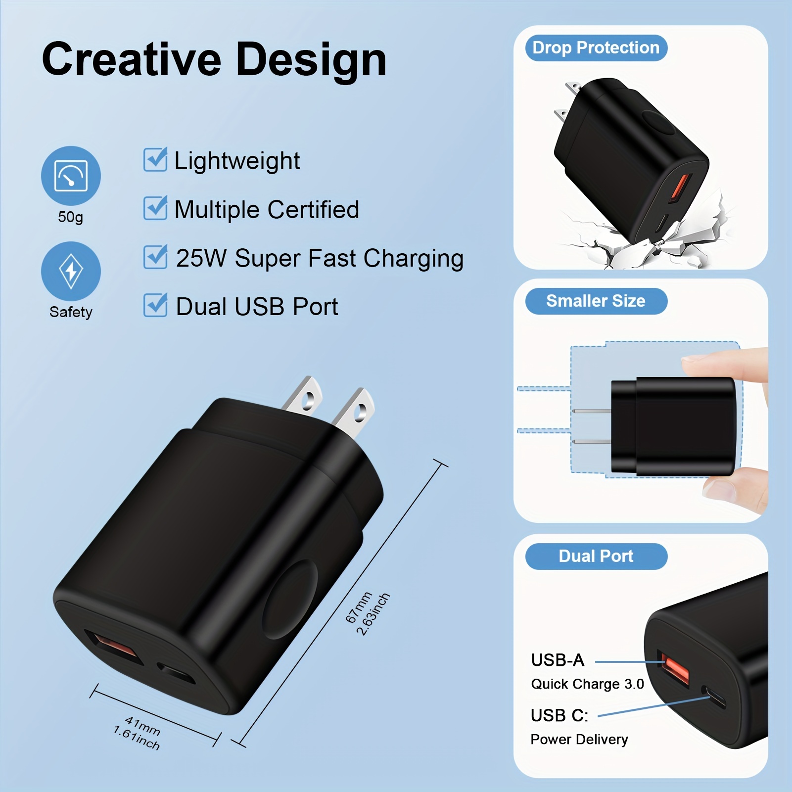 Super Fast Charger Type C, 25W Dual Port USB C Wall Charger Block  Compatible with Samsung Galaxy S21/S21 Ultra/S21+/S20/S20 Ultra/Note 10  Plus/Note 20