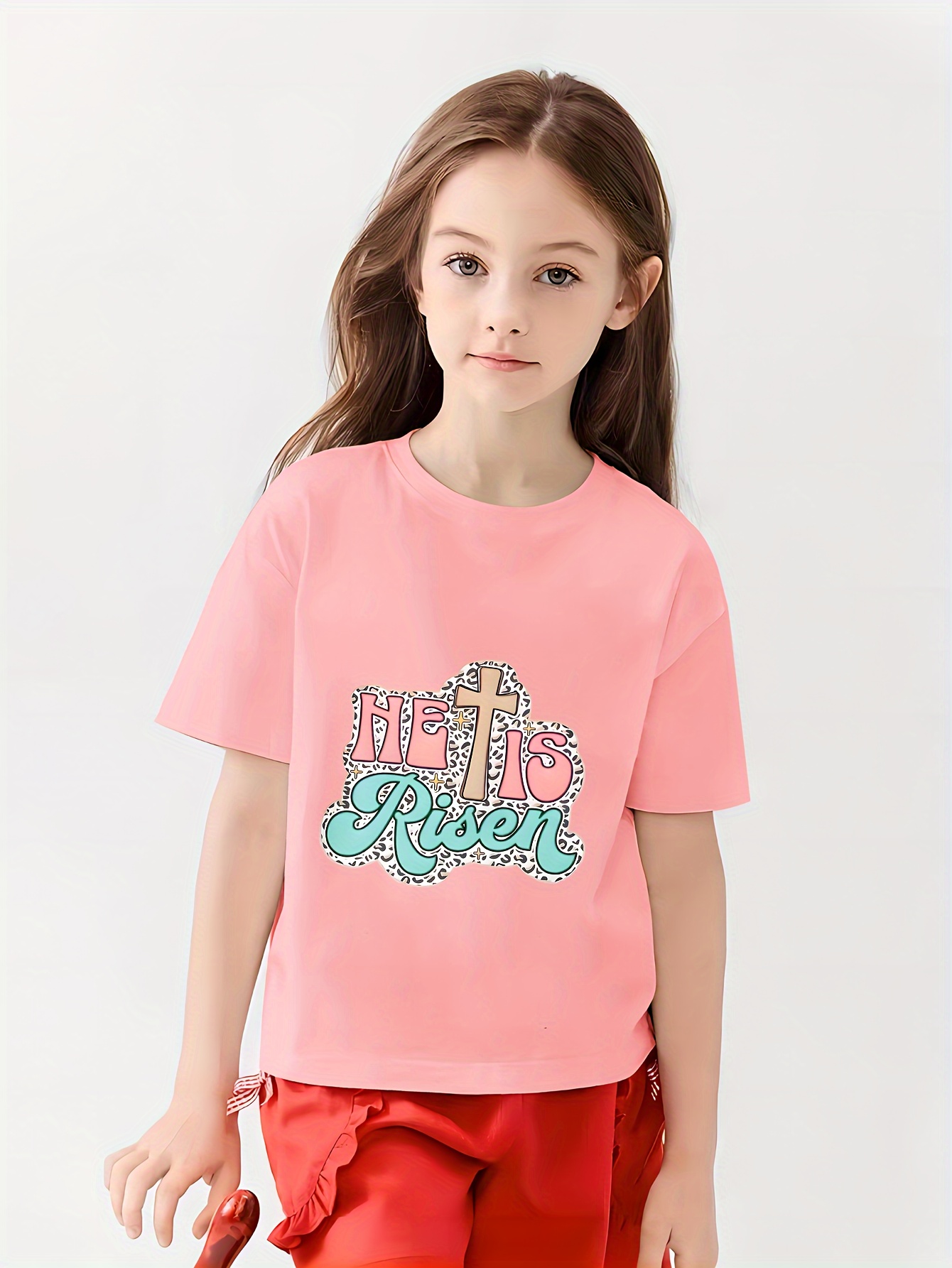 Letter Print Crew Neck T shirt Tees Girls Summer Clothes - Temu Ireland