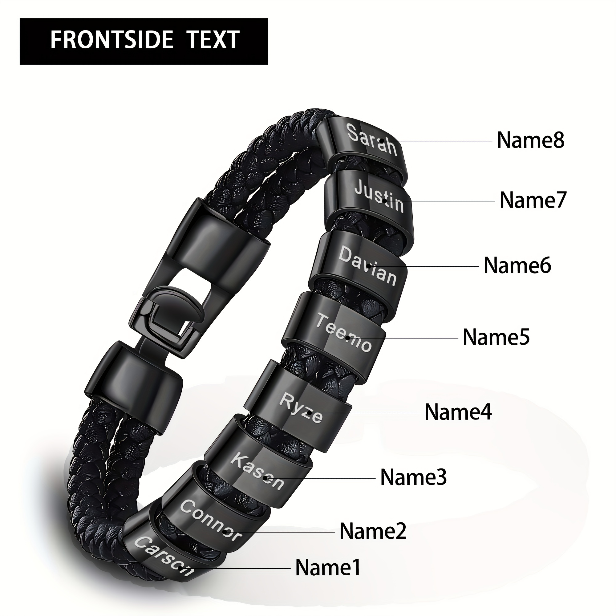 Personalized Name Beads Bracelet Adjustable Multilayer Braided Rope Men  Bracelets Personalized Stainless Steel Jewelry Dad Gift