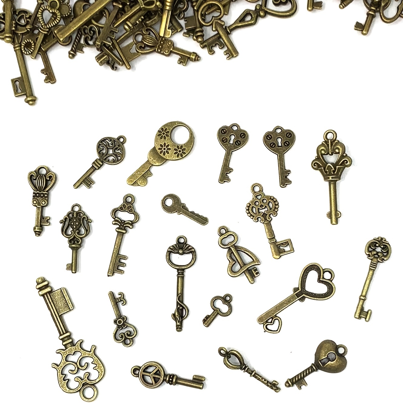 Antique Bronze Skeleton Key Charms Pendants Collection Mixed Style Set of  40 A8784 