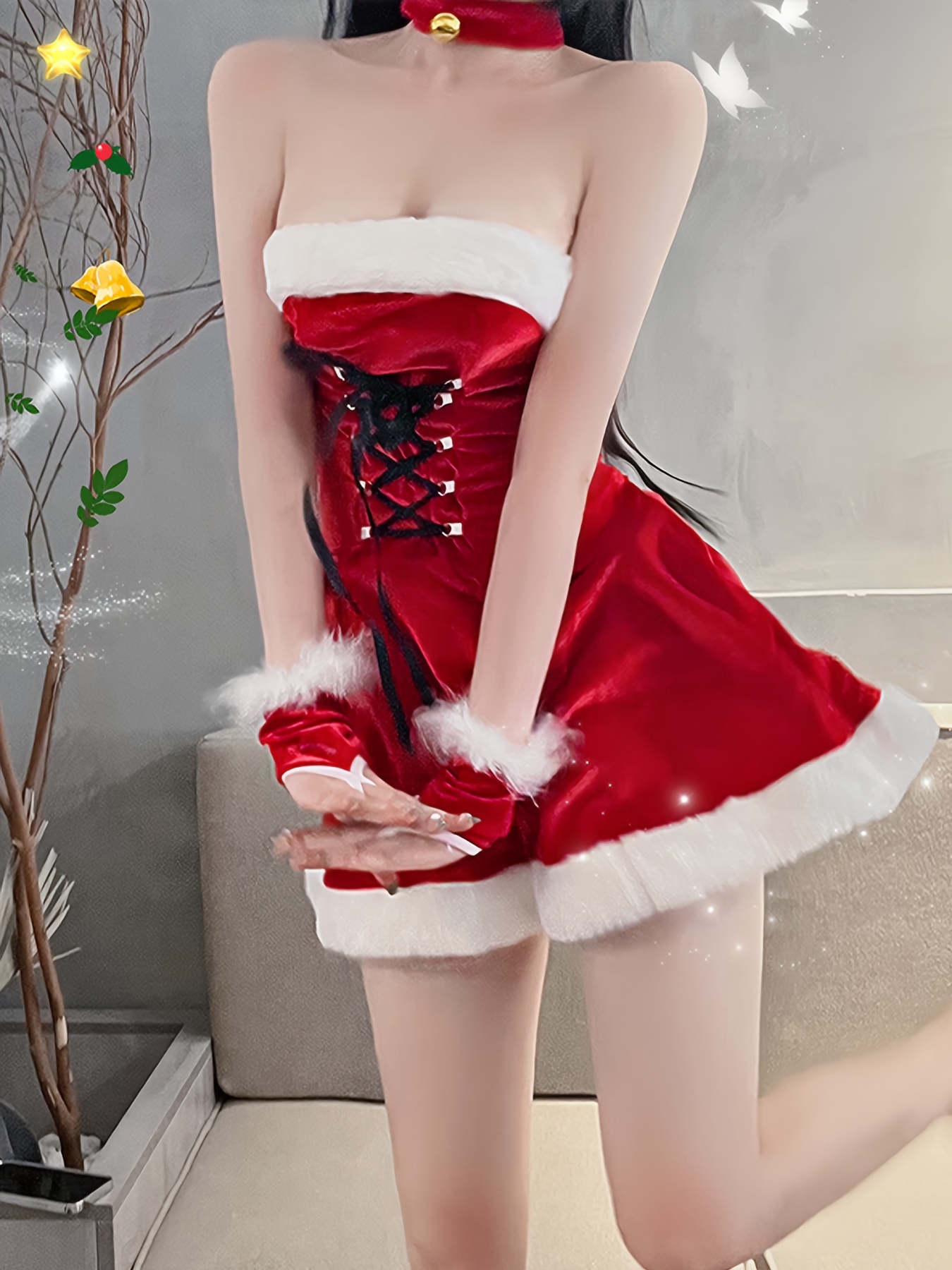  Red Lingerie Roleplay for Women Christmas Women's