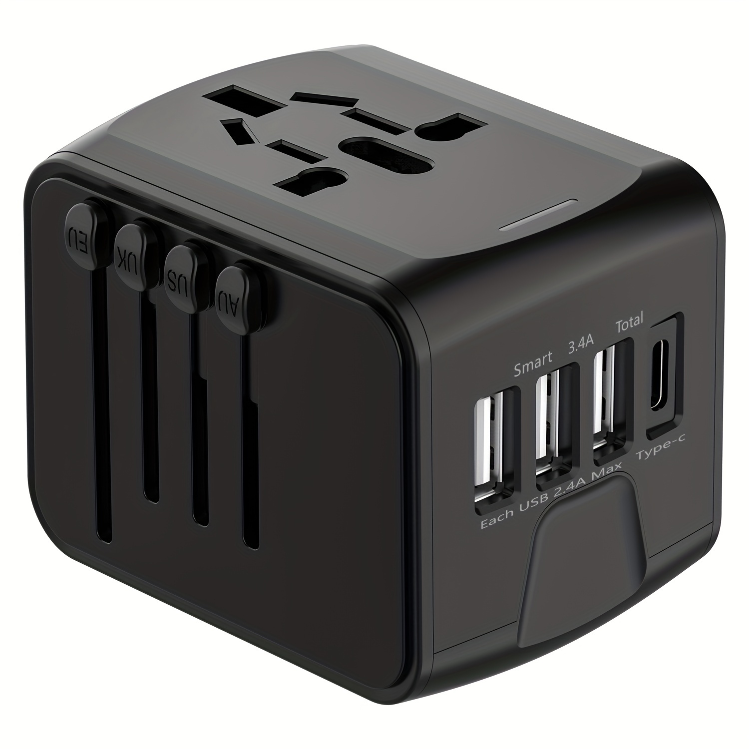 1pc Universal Travel Adapter, Worldwide International Power Adapter, High Speed 2.4A 4*USB, Type-C 3.0A Port With Worldwide AC Power Plug Wall Charger For Europe UK EU US CA AU Italy Asia And More Than 170 Countries