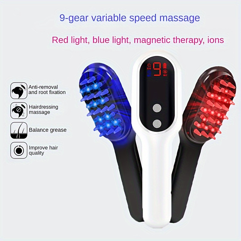 Electric Massage Comb Blue Red Light Therapy Vibration Hair