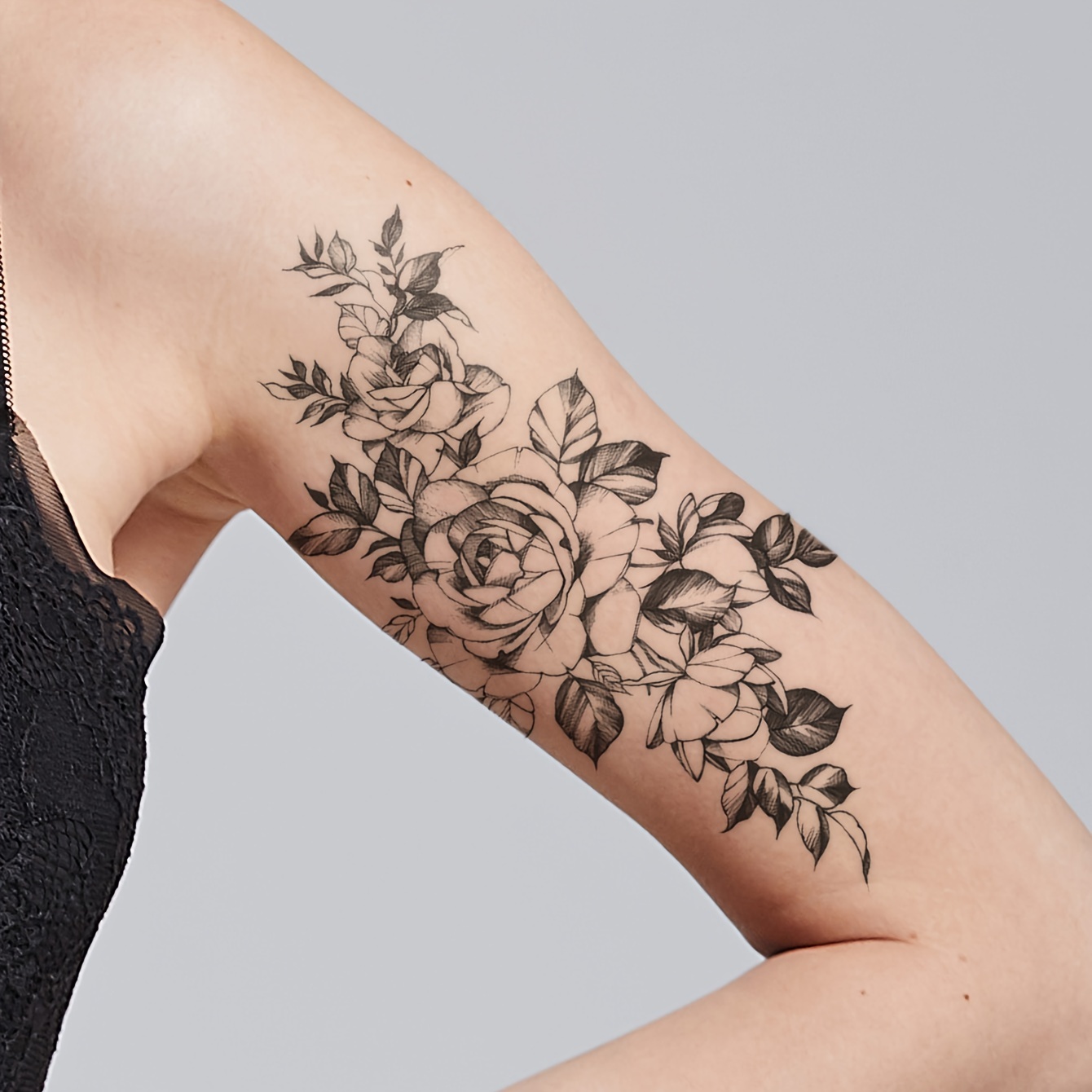 black and grey shoulder tattoos