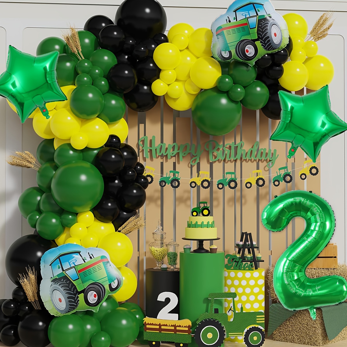 

5pcs Tractor Farm Number Decoration Balloon Set, 40 Inch Green Number, Pentagram Balloons, With Tractor Foil Balloons External Straw Ribbon, For Farm Theme Birthday Shower Party Decoration