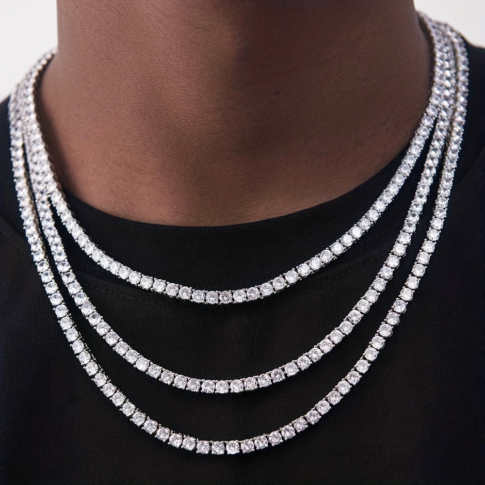 1PC Diamonds Hip Hop Choker Chain Necklace Men's Tennis Chain Icy Bling  Jewelry 18inch-30inch