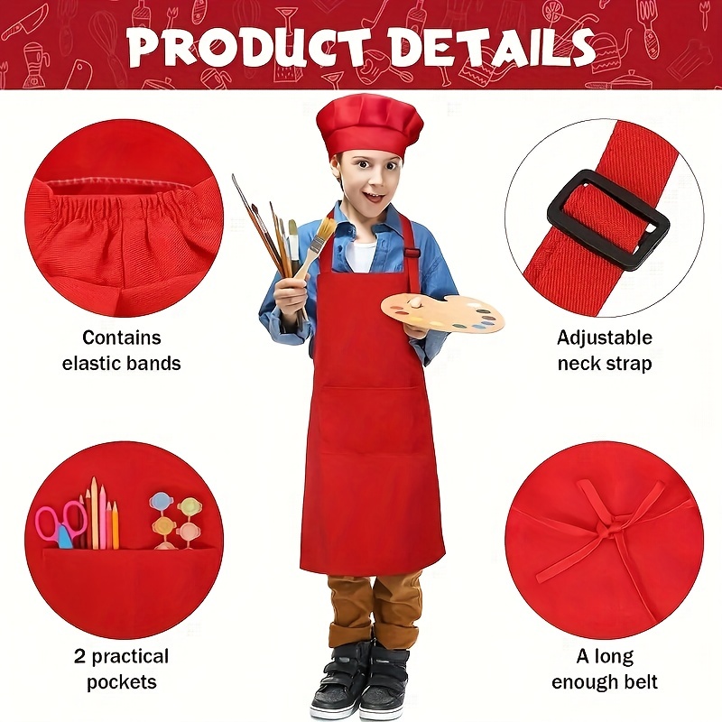Kids Apron Set with Sleeves and Hat - Children's Gift for Cooking and Baking
