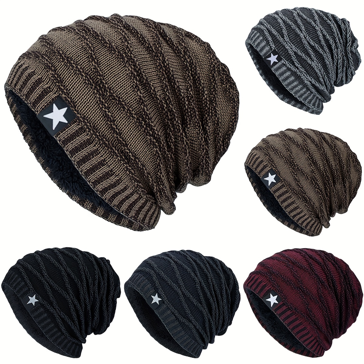 Fleece Lined Beanie Hat Slouchy Knit Skull Warm Stocking - Temu Austria