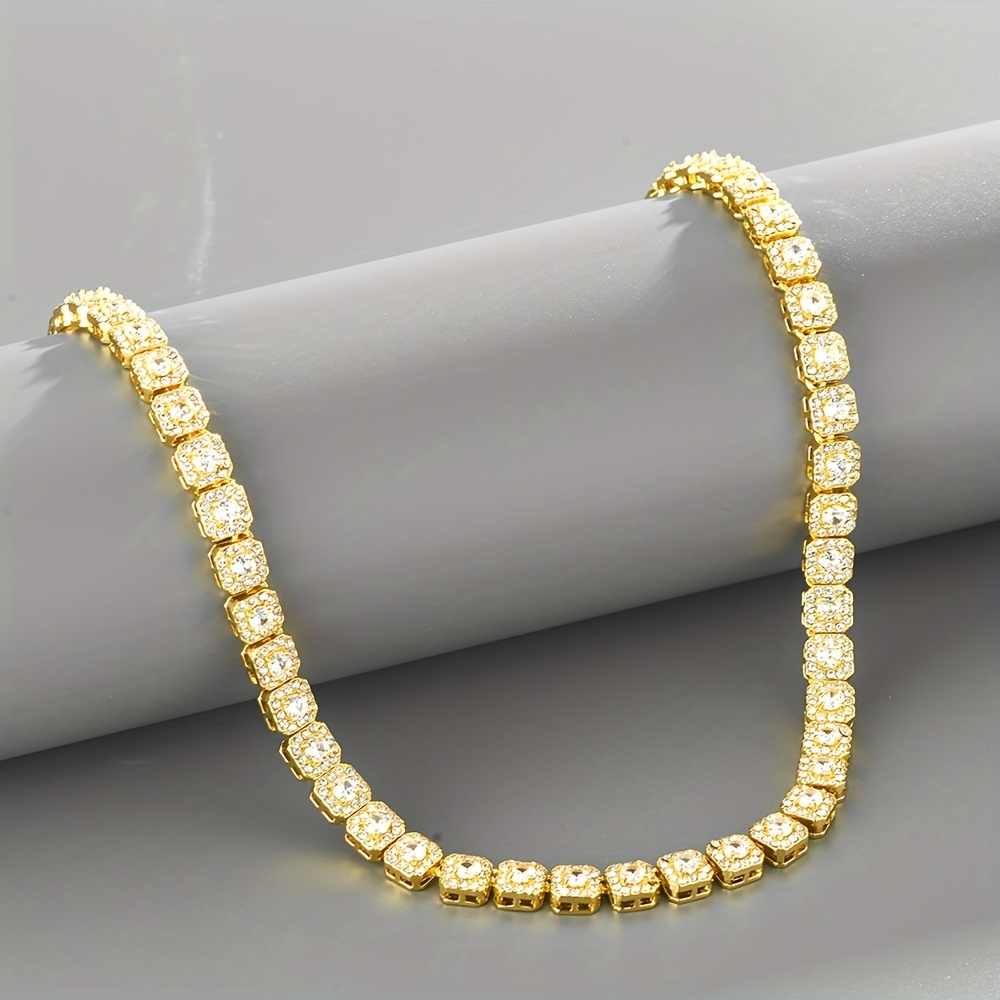 Square Tennis Chains Micro Pave Rhinestone Necklace