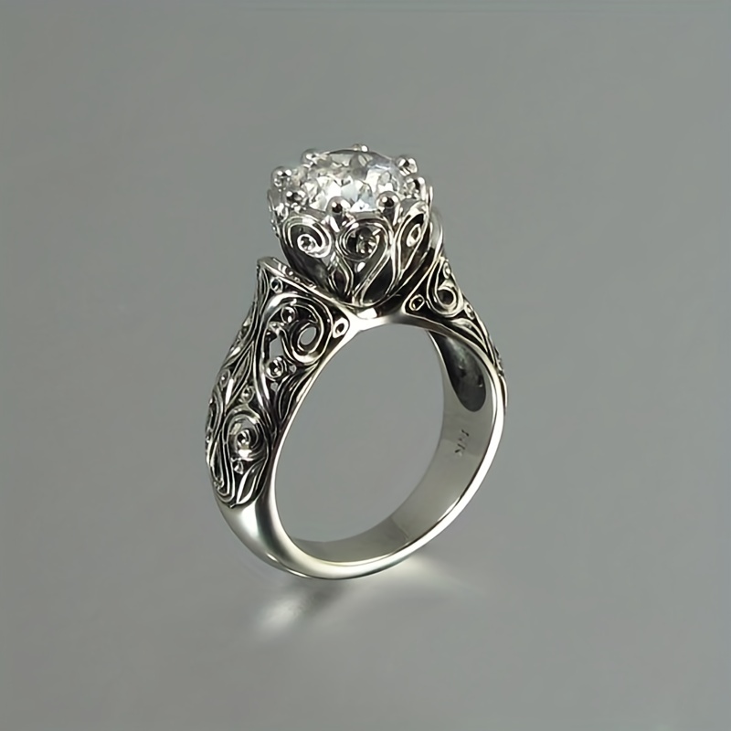 Vintage Artificial Diamond Flower Ring Geometric Couple Ring