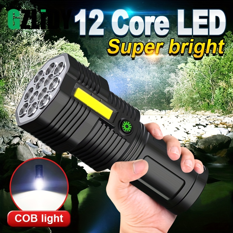 

1pc Multipurpose Led Flashlight, 12 Led Beads Usb Rechargeable Torch Hand Lamp With Cob Light For Camping Hiking Walking, Repair Work Emergency Lighting