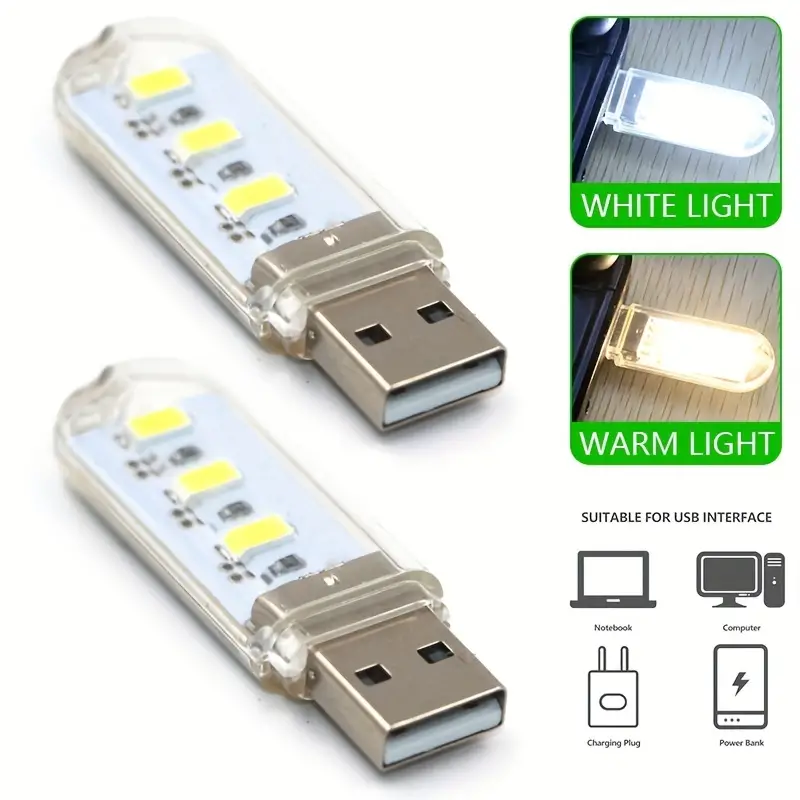 1pc LED USB Night Light, Mini Portable Camping Lighting 3leds Desk Lamp  Flashlight For Power Bank PC Laptop Notebook