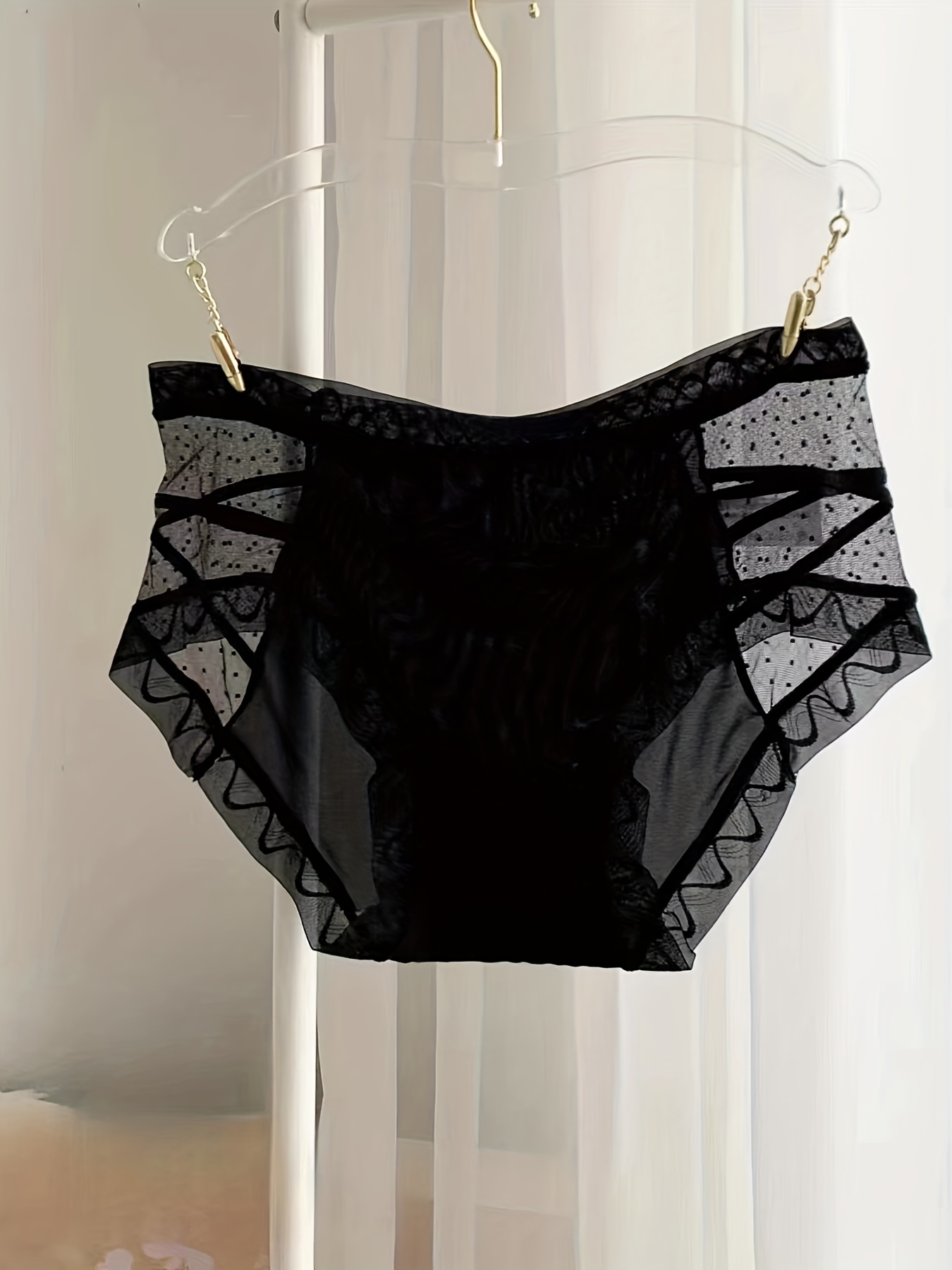 Contrast Mesh Briefs Sweet Cute Polka Dot Intimates Panties - Temu