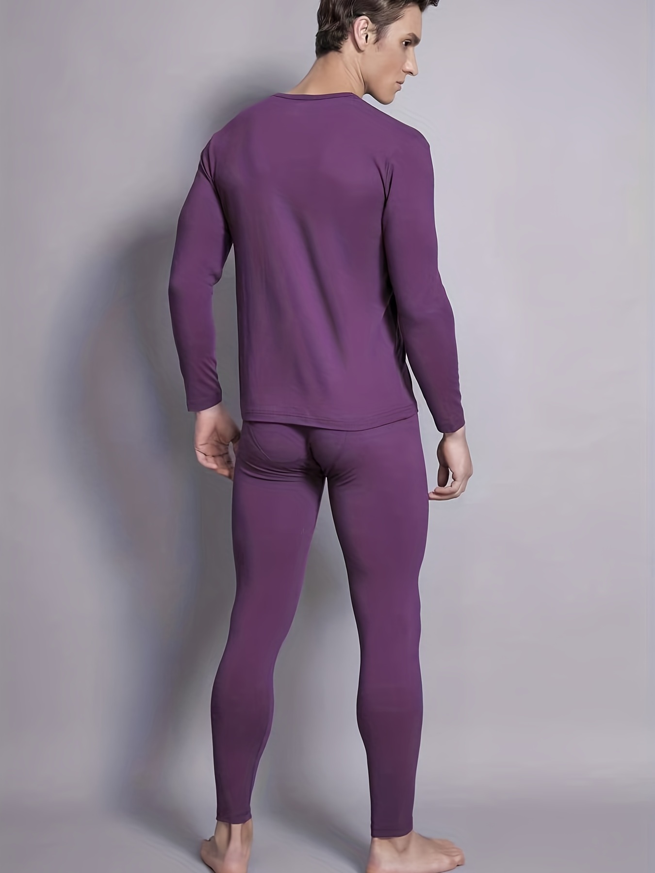 Men's Thin Thermal Underwear Set, Slim Base Leggings Pants & Crew Neck Long  Sleeve Sweater