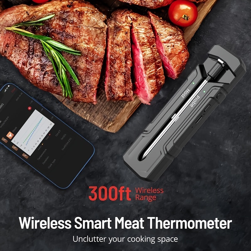1pc, Wireless Meat Thermometer, 300Ft Remote Range Food Thermometer, 2  Sensors For Grill, Ambient Temprature, Preprogrammed Temperatures, Ideal  For BB