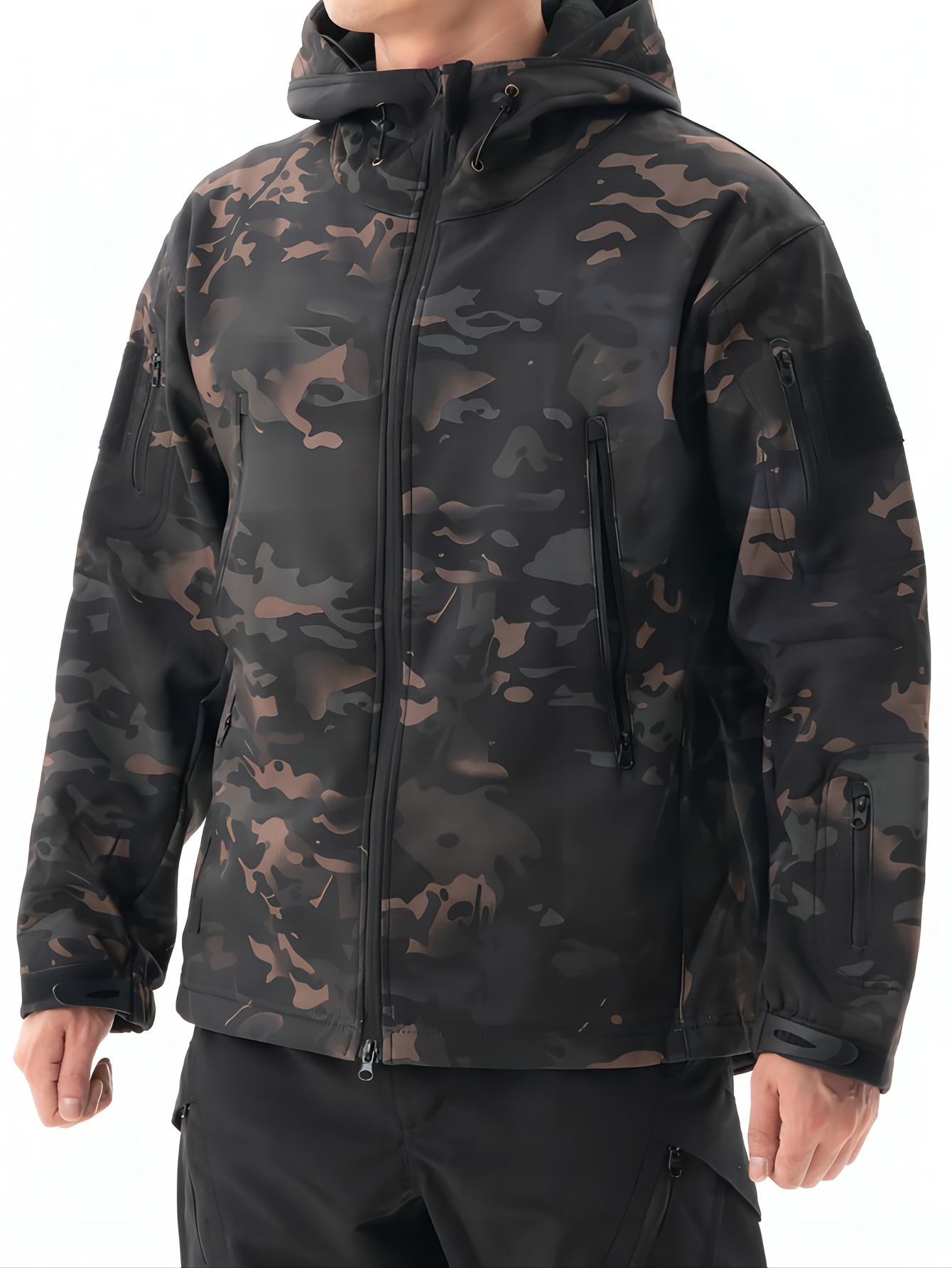 mens fleece hooded outdoor jacket multifunctional warm thermal windproof waterproof pocket jacket for autumn winter