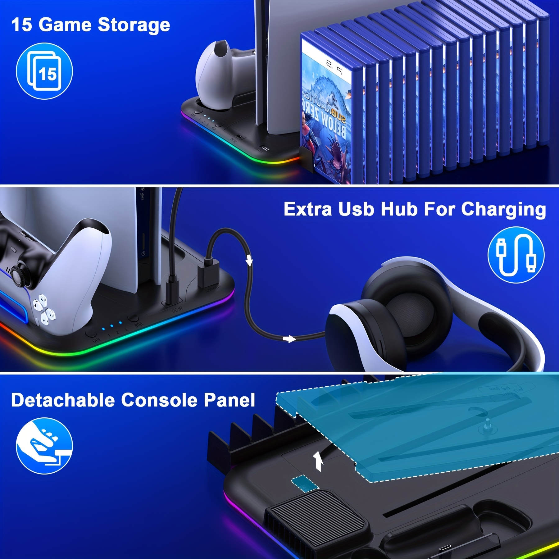 Ps5 Slim Stand Cooling Station Dual Ps5 Controller Charger - Temu