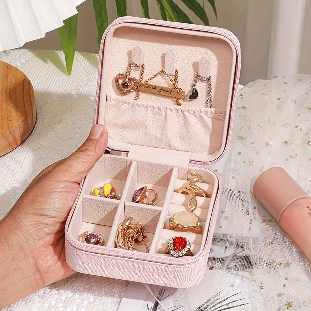 1pc Double Layer Portable Jewelry Box, Mini Travel Case Display Organizer  For Earrings Rings Necklaces Bracelets