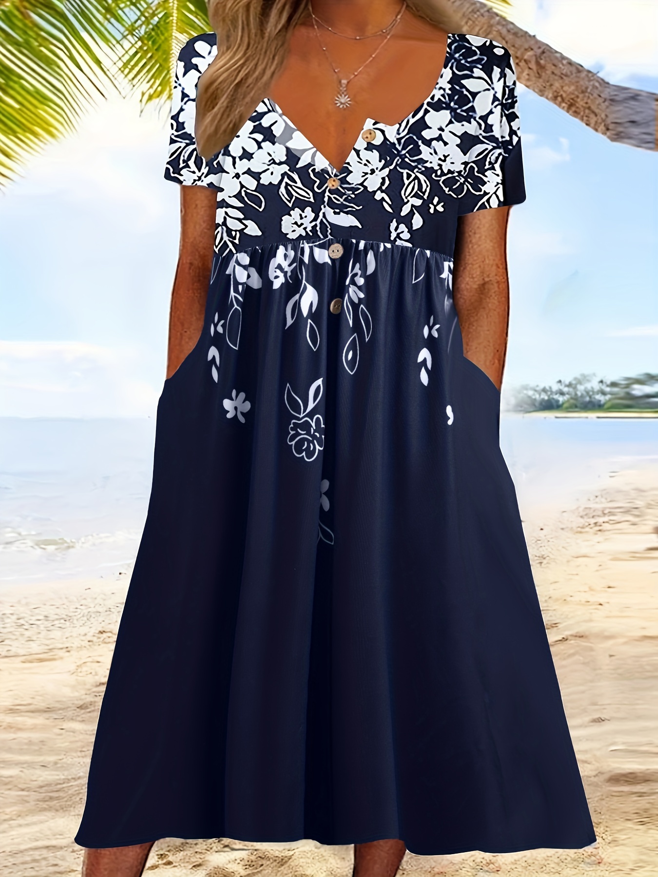 plus size elegant dress womens plus floral print button up short sleeve dress with pockets