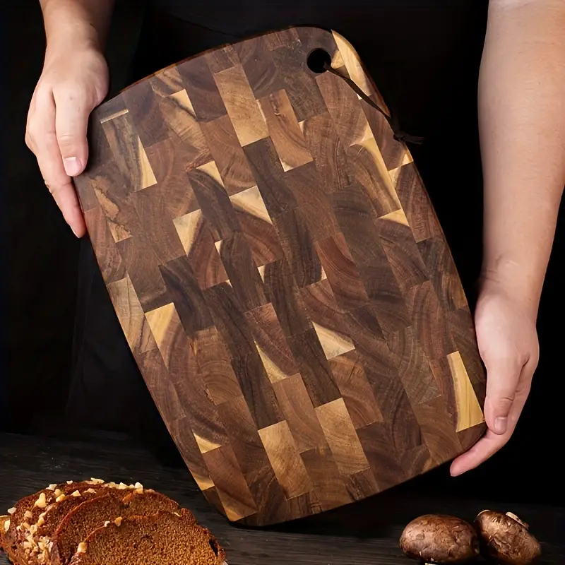1pc solid acacia wood cutting board ellipse checkerboard design for efficient vegetable chopping perfect for home cooking and food preparation details 4