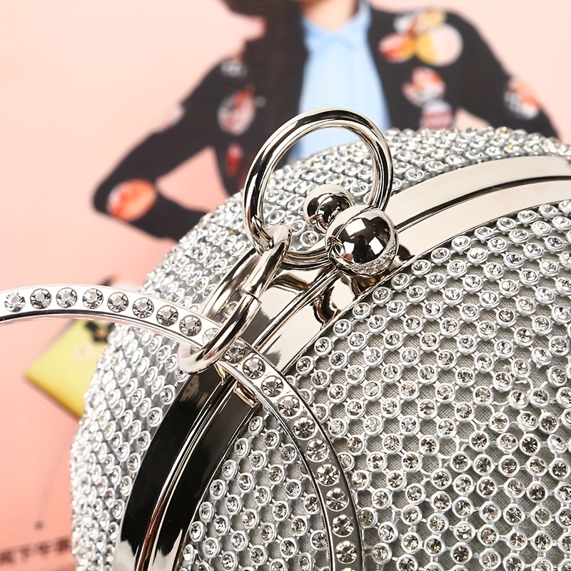 Glitter Rhinestone Round Clutch Dinner Purse Handbag For Wedding Party Prom