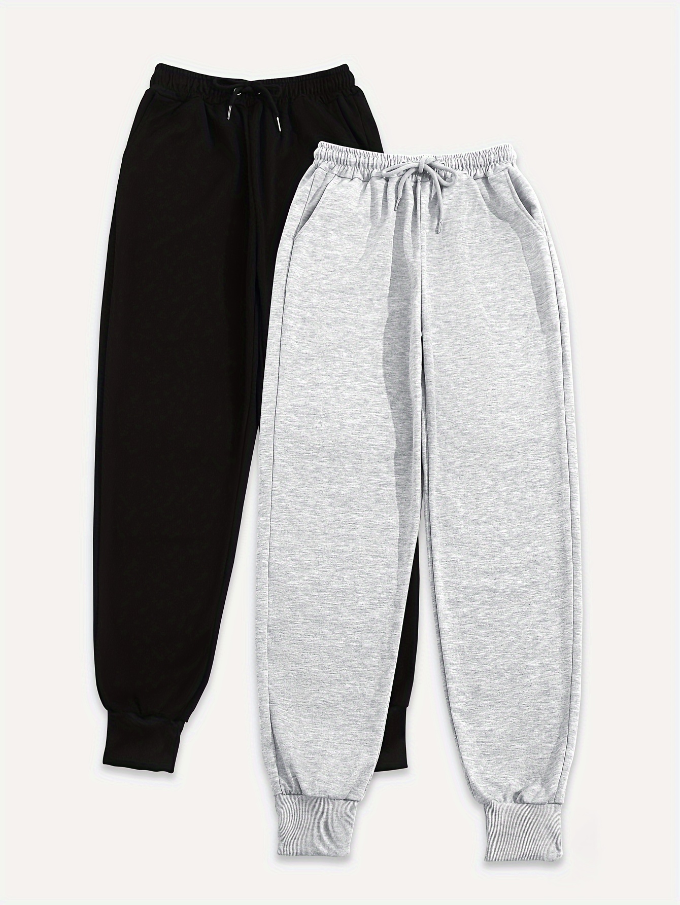Two Pack Pants Solid Drawstring High Waisted Sweatpants - Temu Canada