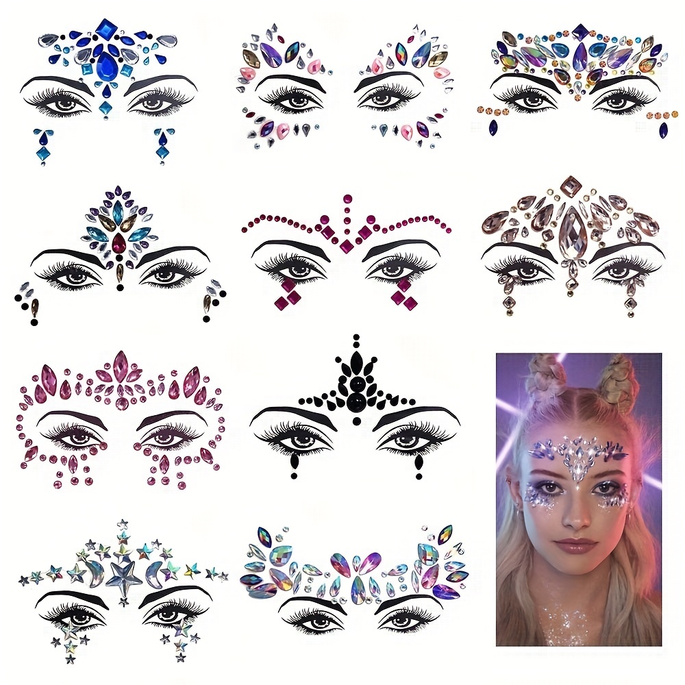 Meredmore 8Sets Festival Face Jewels stickers Body jewels stickers Glitter  Rave Face Gems Rhinestones – Eye Body Gems, Rhinestone Stickers