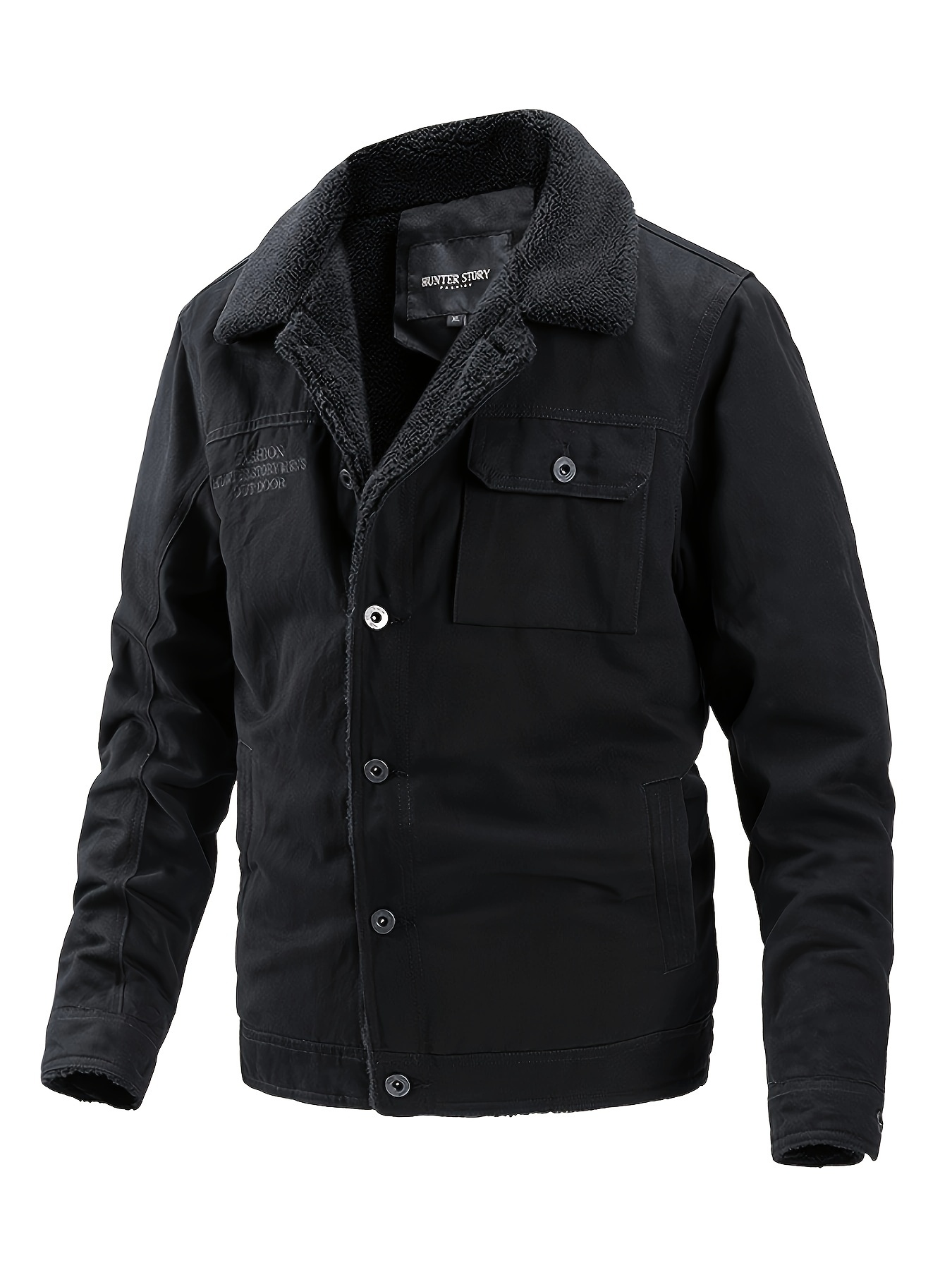 Men's Casual Warm Fleece Cotton Jacket, Chic Button Up Multi Pocket Jacket  For Fall Winter