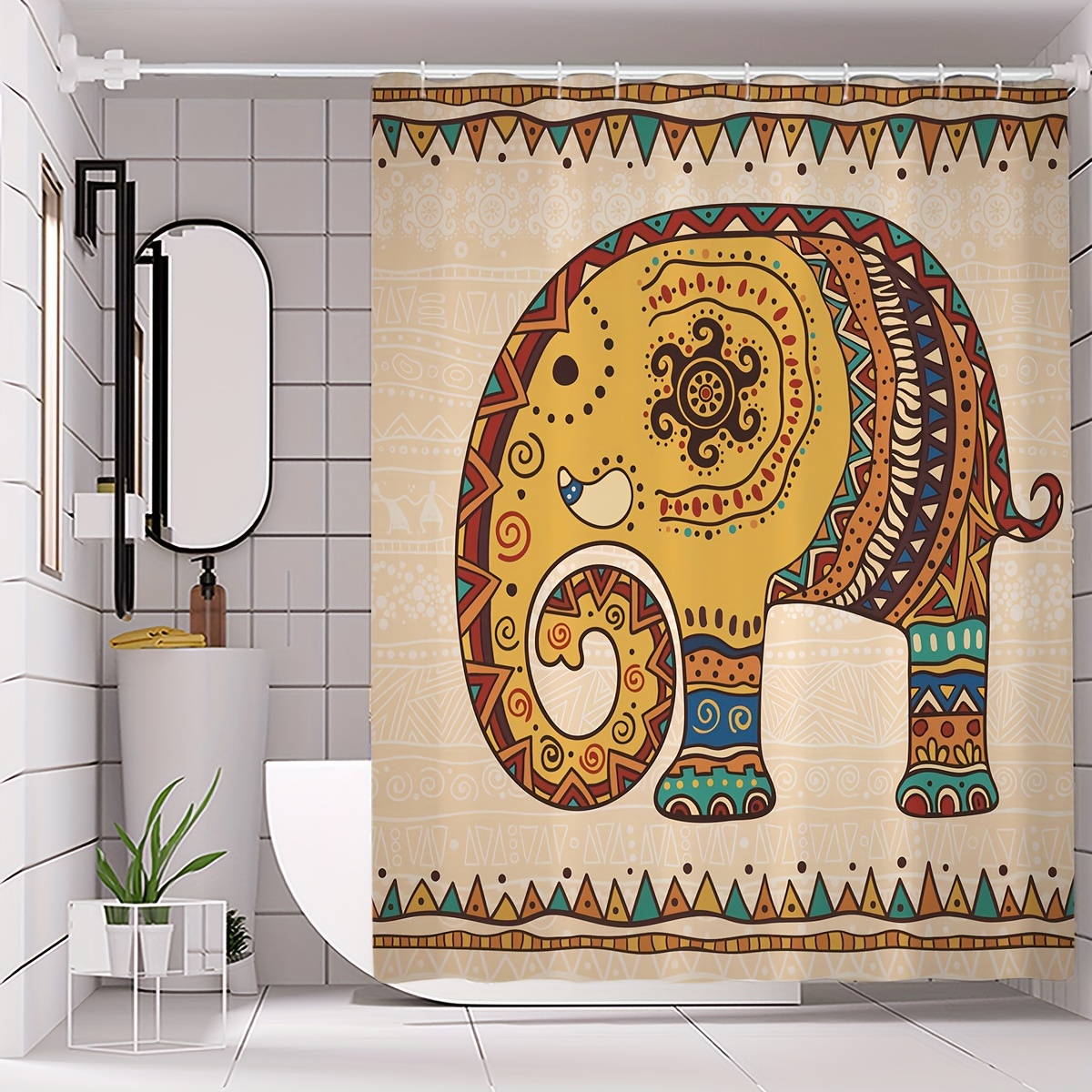 Colorful Elephant Decoration Shower Curtain Set Waterproof - Temu