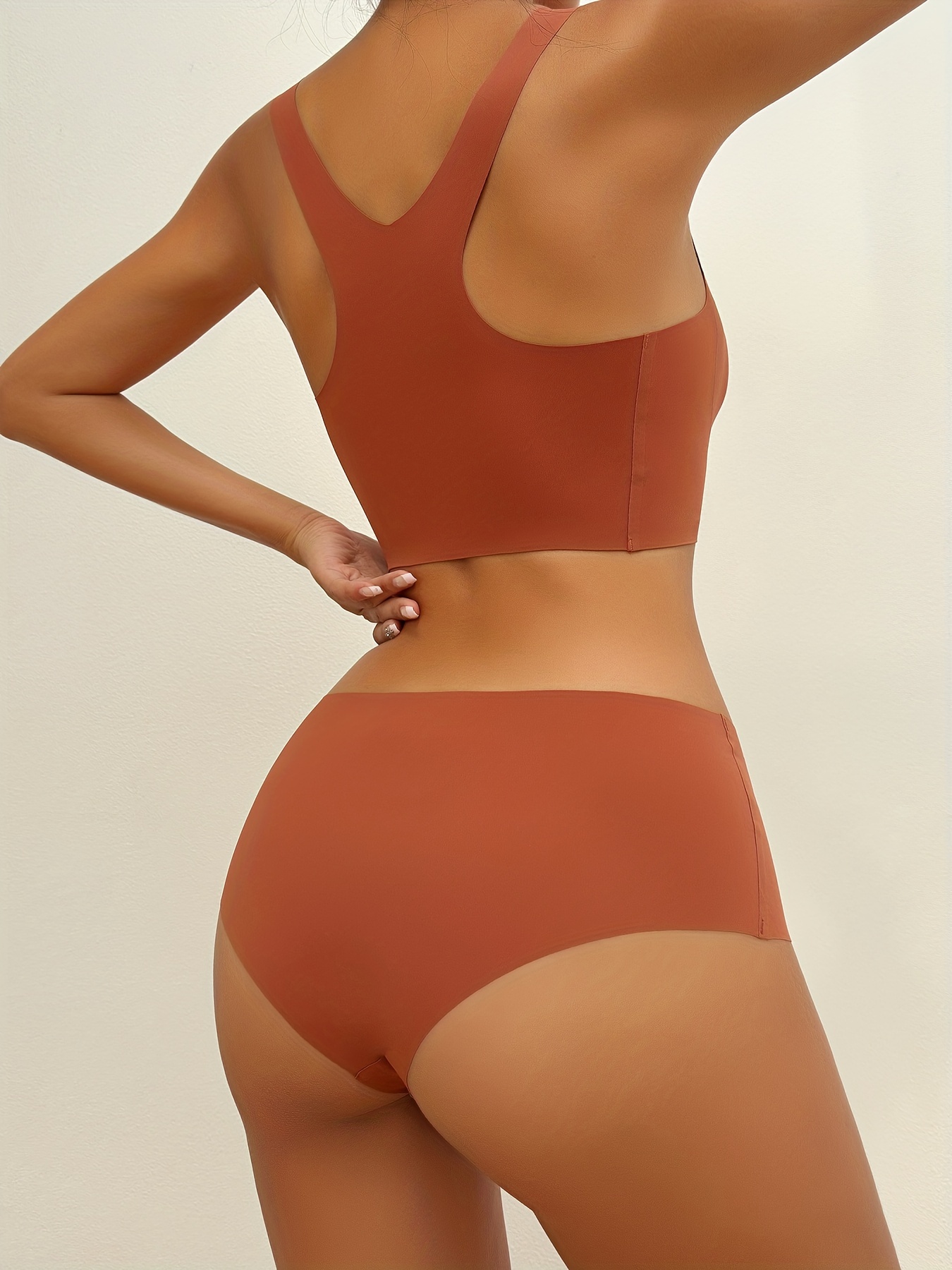 Seamless Solid Bra Panties Square Neck Racer Back Bra - Temu