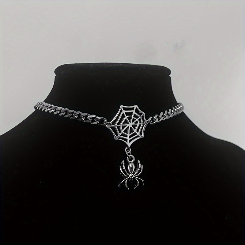 Image of Spider Necklace, Spiderweb Collarbone Chain, Fashionable, , Trendy, Cool, Minimalist, Hip-hop, Simple, Punk, Niche, , Vintage